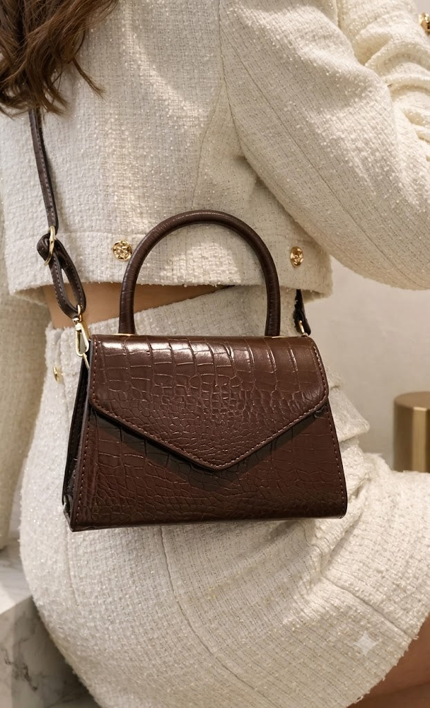Classic Mocha Croc Top-Handle Bag