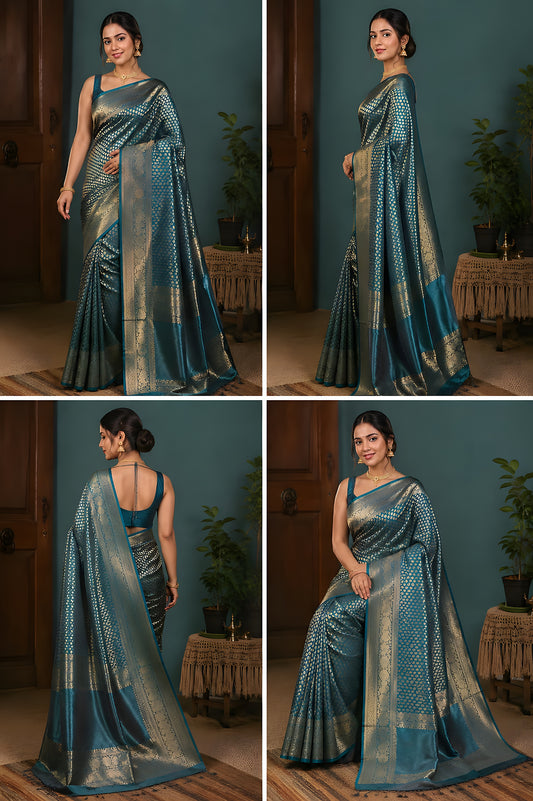 Royal Teal & Antique Gold Banarasi Saree
