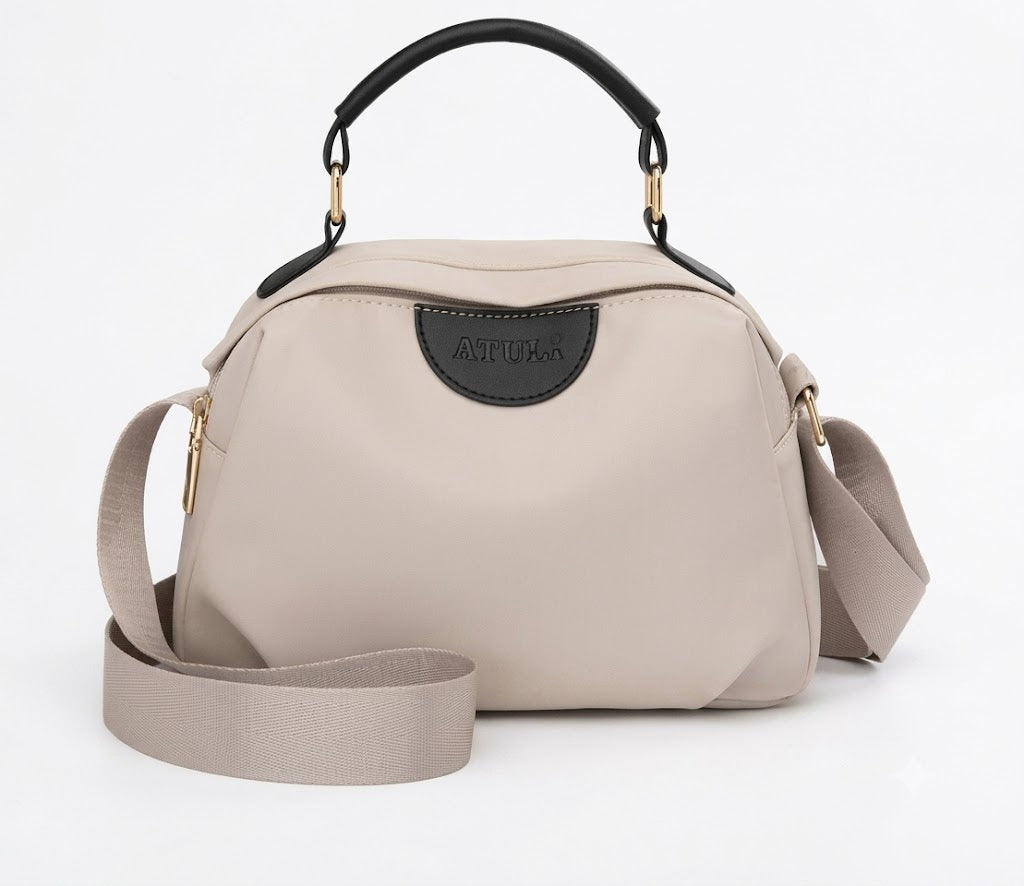The Atula Minimalist Beige Crossbody Satchel