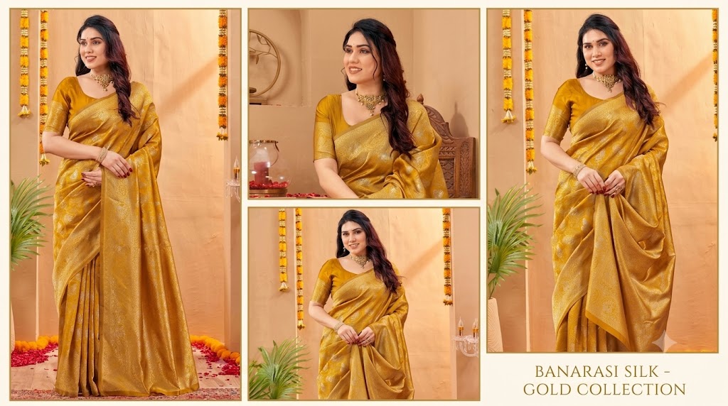 Opulent Ochre-Gold Banarasi Silk Saree in Silver Zari