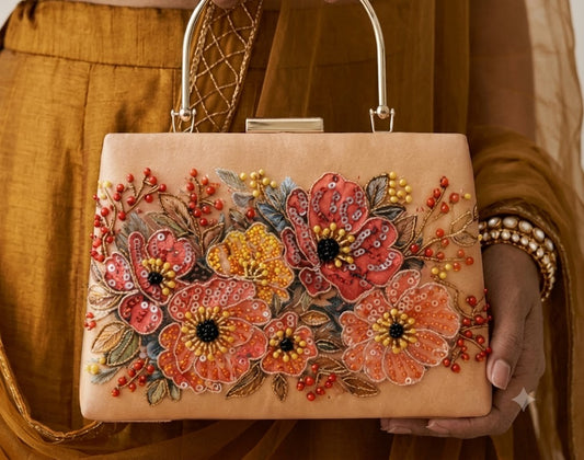 Blooming Elegance Hand-Embroidered Floral Clutch