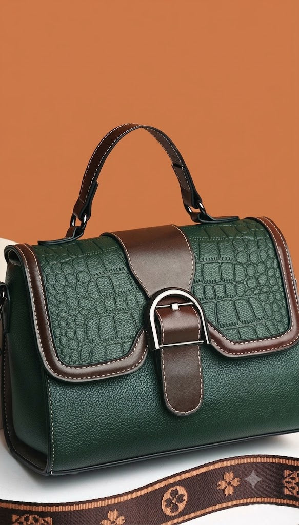 Emerald Croc-Embossed Saddle Satchel