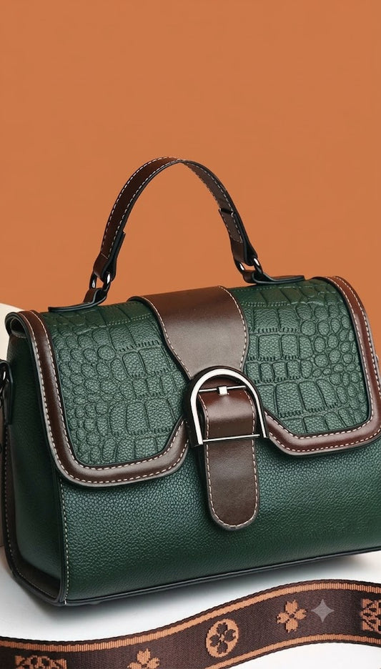 Emerald Croc-Embossed Saddle Satchel