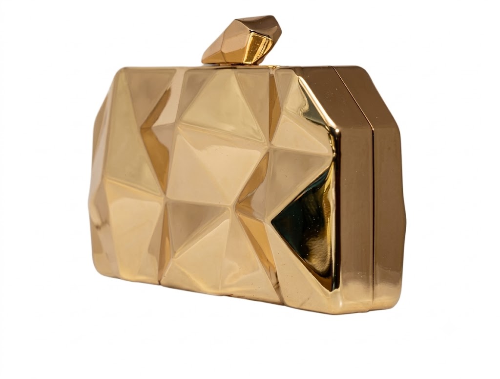 Sculpted Gold Geometric Hard-Shell Clutch