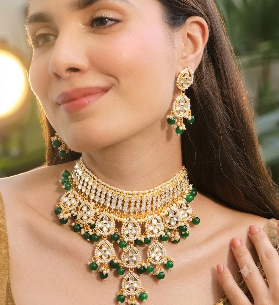 Majestic Emerald & Kundan Bridal Choker Set