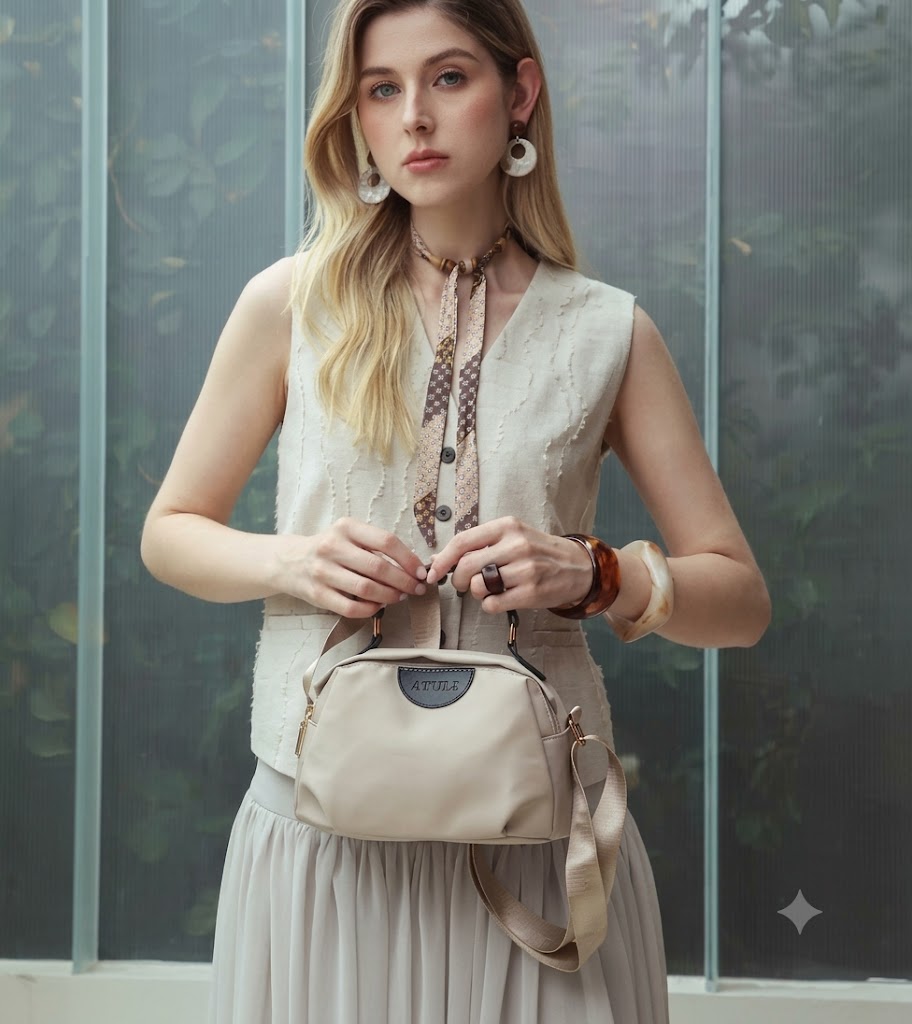 The Atula Minimalist Beige Crossbody Satchel