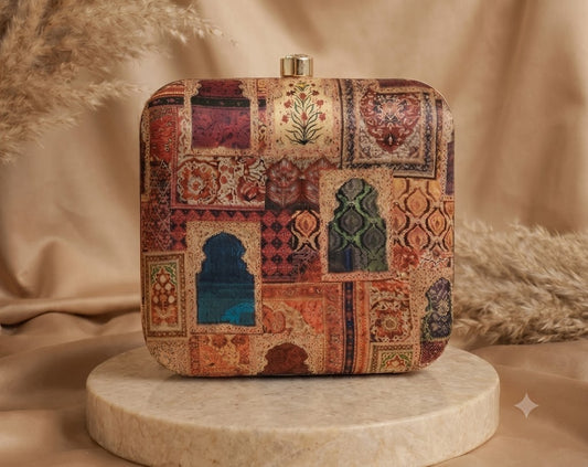 Mughal Heritage Architectural Print Box Clutch