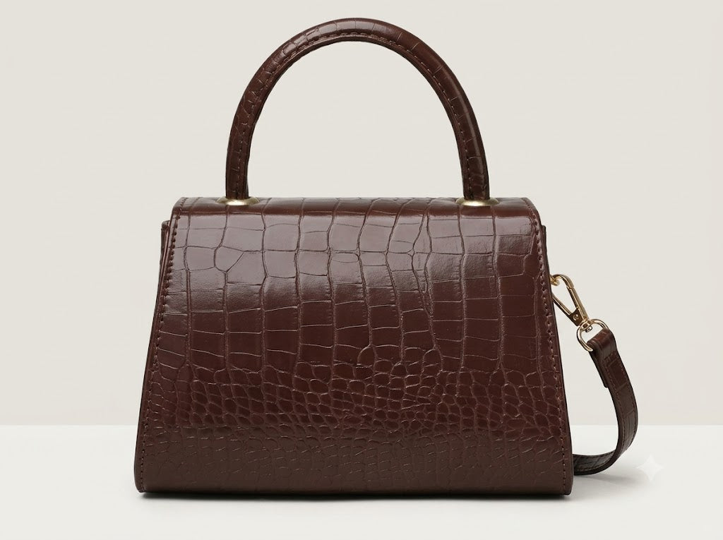 Classic Mocha Croc Top-Handle Bag