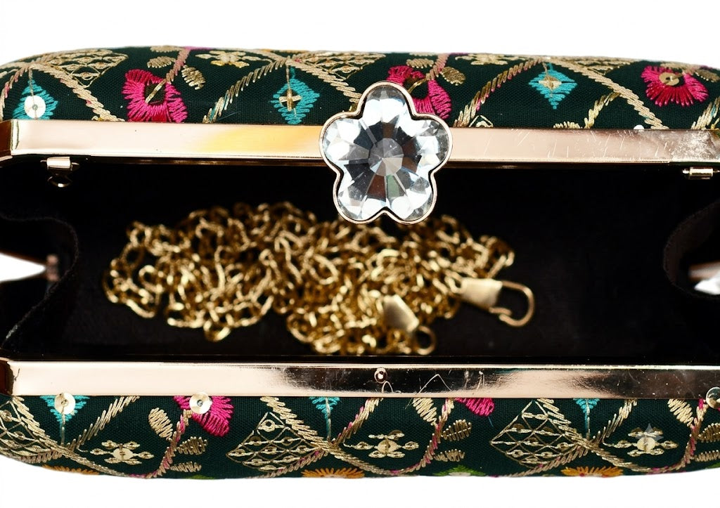 Midnight Charm Embroidered & Sequin Box Clutch