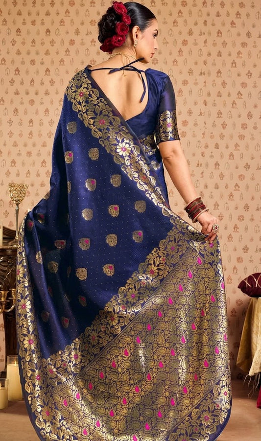 Royal Blue & Gold Banarasi Silk Saree with Meenakari Accents