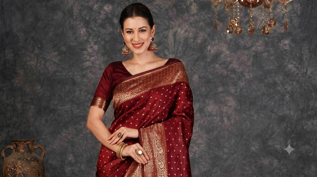 Opulent Maroon & Antique Gold Banarasi Silk Saree