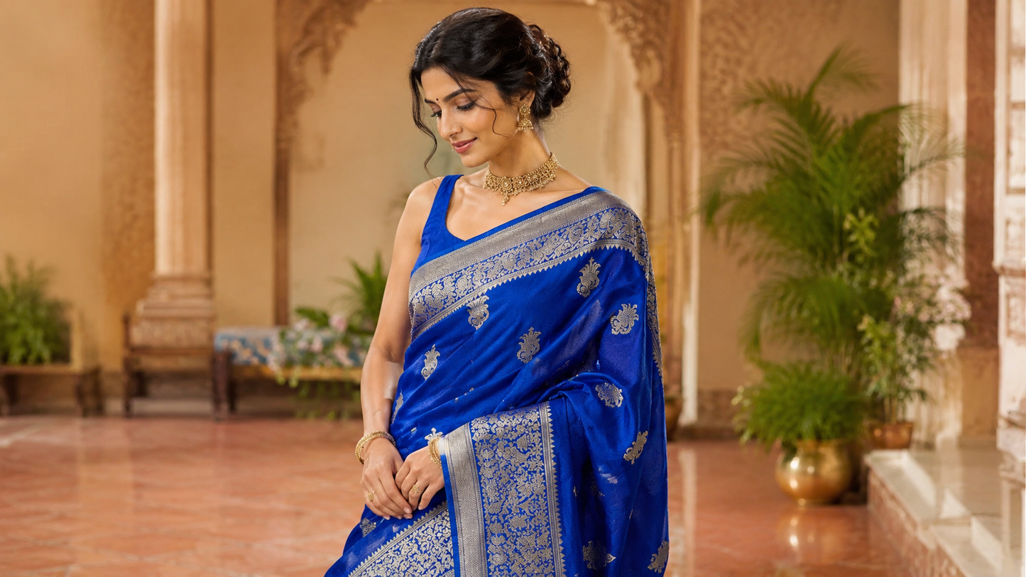 Royal Blue Resham Baluchuri — A Timeless Symphony of Silk & Elegance