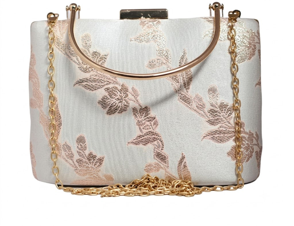 Opal Elegance Jacquard Floral Frame Clutch