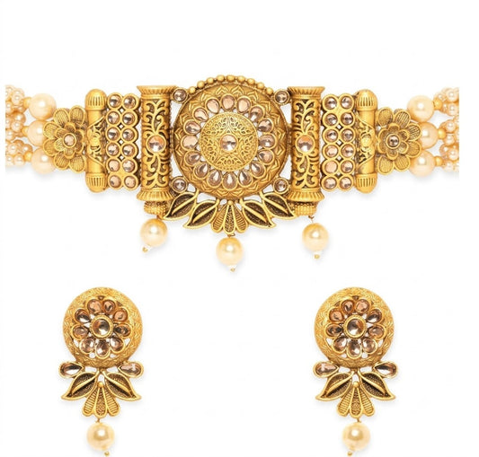 Antique Pearl & Kundan Statement Choker Set