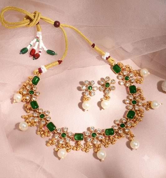 Royal Emerald & Pearl Kundan Choker Set