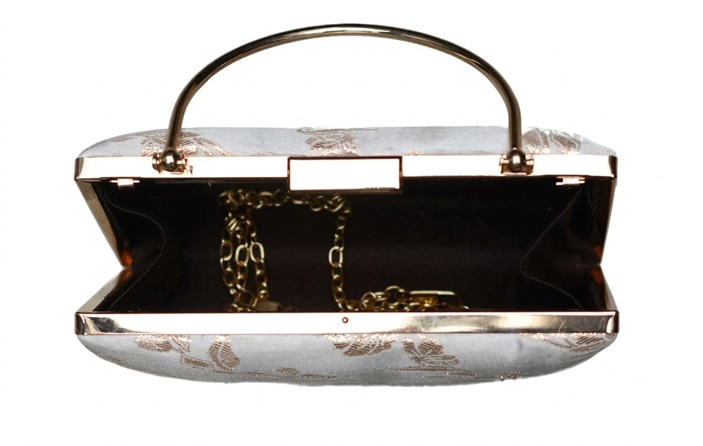 Opal Elegance Jacquard Floral Frame Clutch