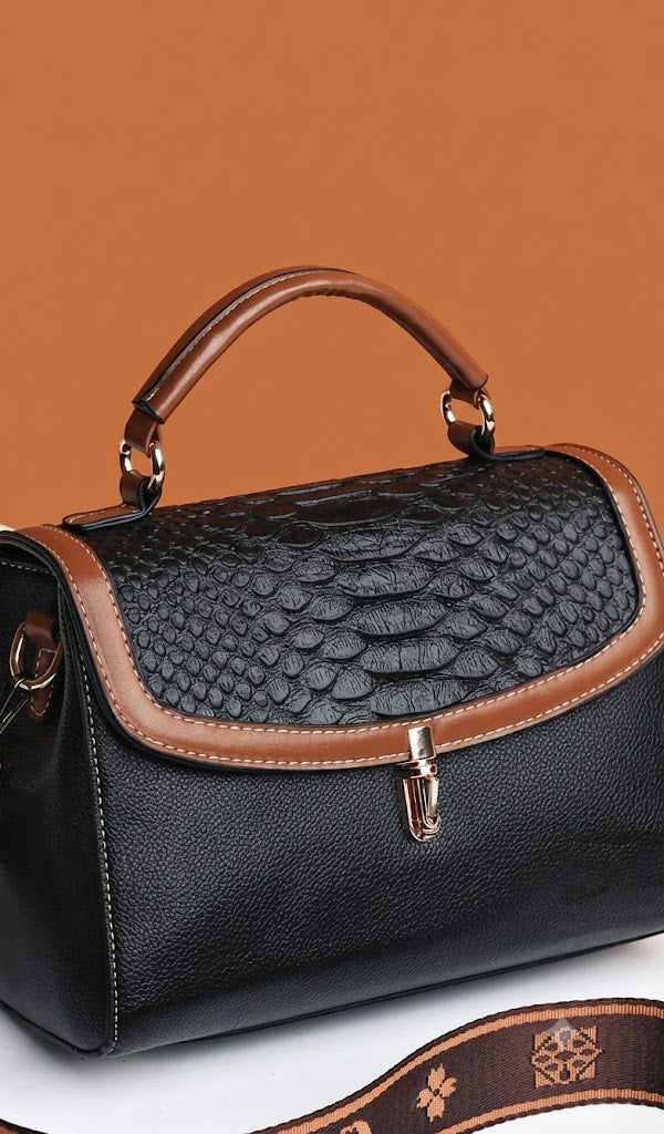 The Onyx & Cognac Croc-Embossed Satchel