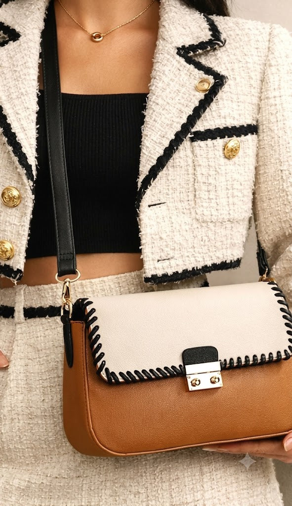 Artisanal Dual-Tone Whipstitch Shoulder Bag