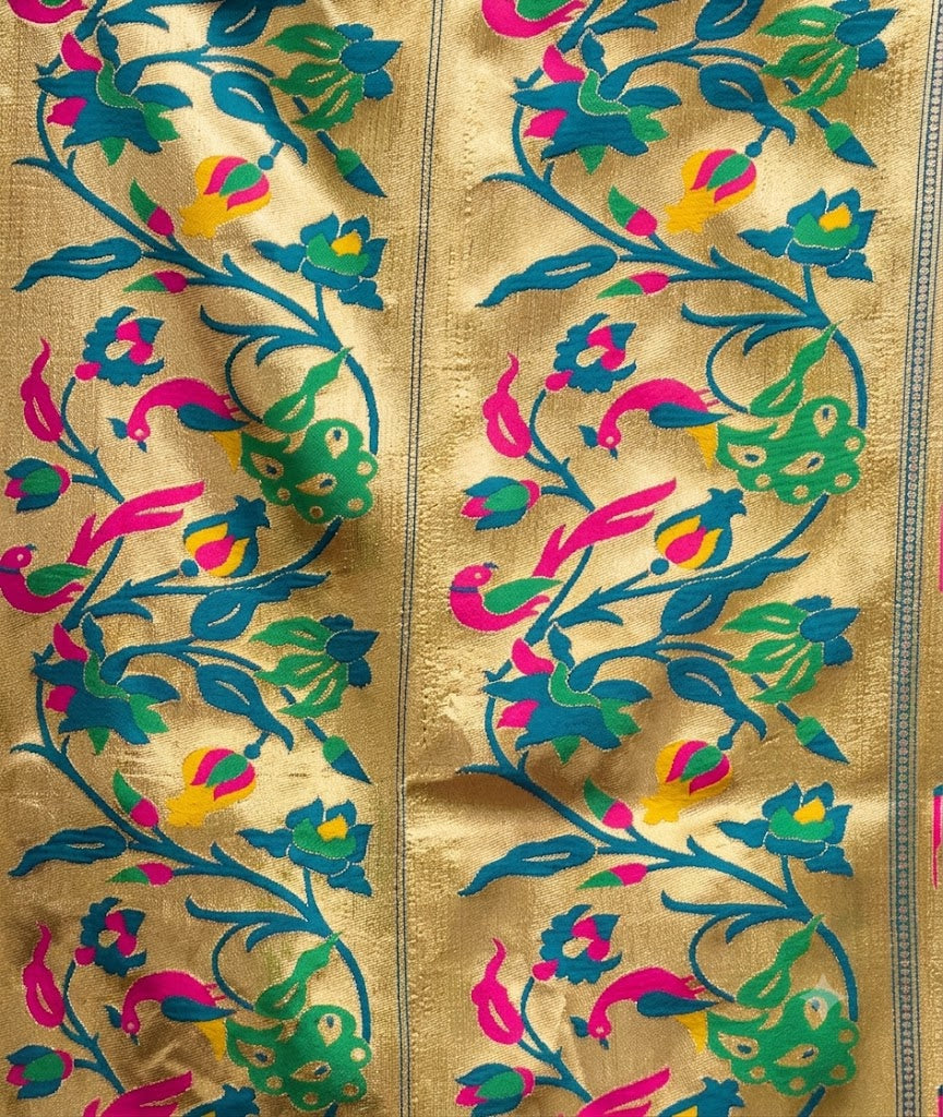 Stunning Peacock Teal Paithani Silk Saree with Traditional Zari Pallu