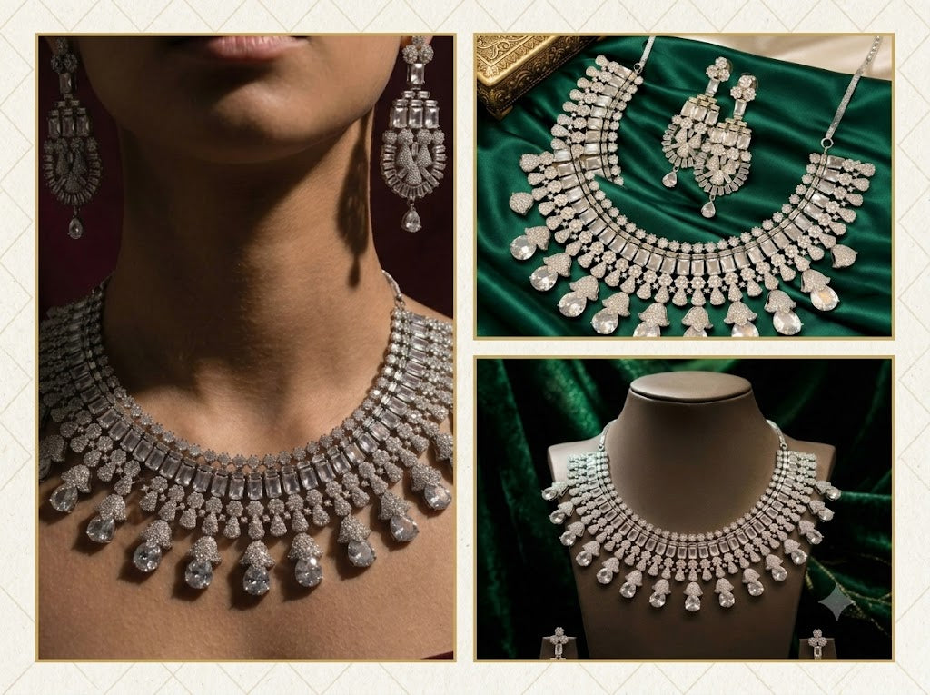 The Starlight Empress: Silver & Baguette Crystal Choker Set