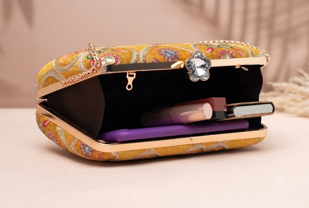 Golden Sunshine Embroidered Heart Clutch