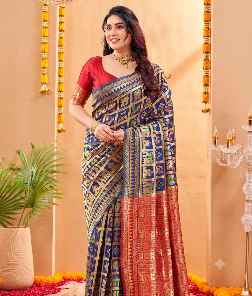 Heritage Majesty: Traditional Woven Patola Saree in Royal Blue
