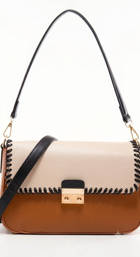 Artisanal Dual-Tone Whipstitch Shoulder Bag