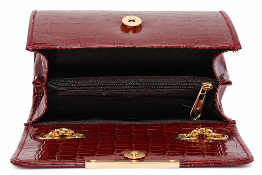 Crimson Luxe — The Statement Croc-Gloss Shoulder Bag