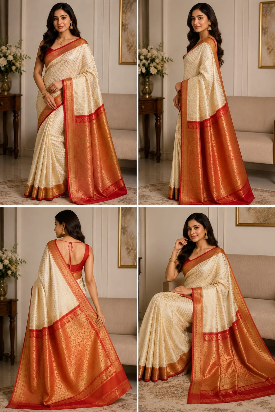 Royal Ivory & Crimson Banarasi saree — A Touch of Timeless Grandeur
