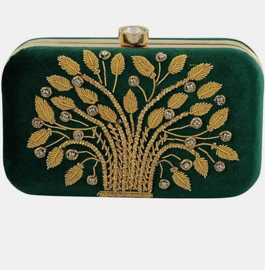 Royal Emerald Bloom – Handcrafted Statement Clutch