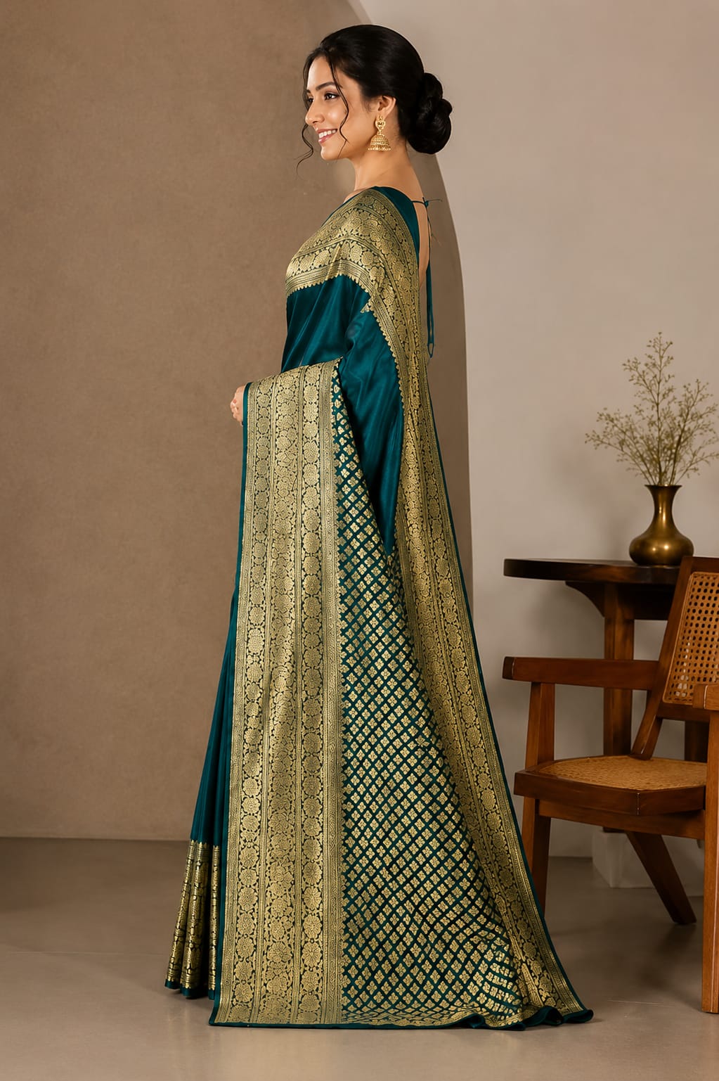 Royal Emerald Banarasi Silk Saree – A Timeless Celebration of Gold & Grace