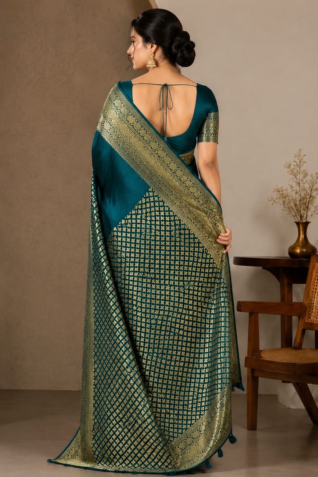 Royal Emerald Banarasi Silk Saree – A Timeless Celebration of Gold & Grace