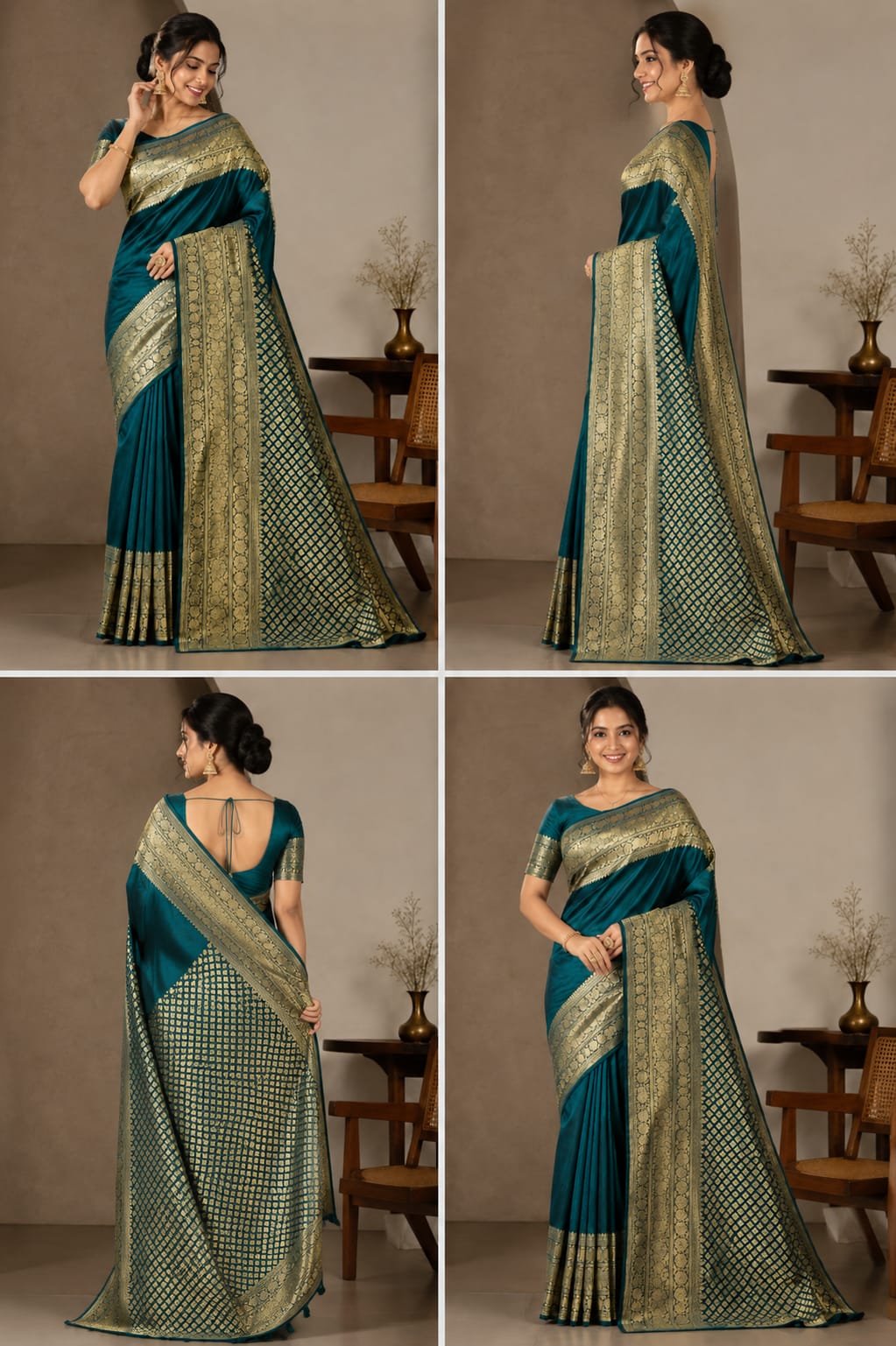 Royal Emerald Banarasi Silk Saree – A Timeless Celebration of Gold & Grace