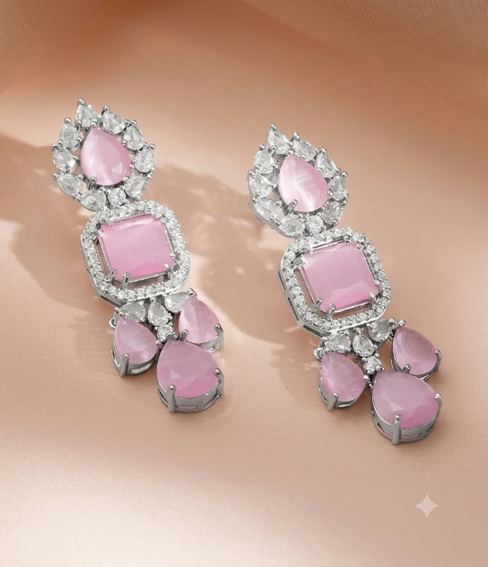 The Blush Radiance: Rose Quartz & Diamond-Tone Jewelry Set