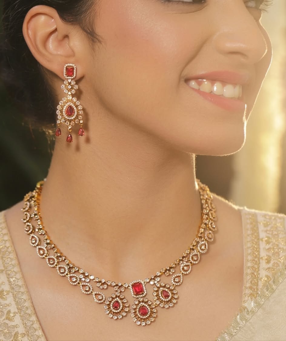 The Royal Heritage: Antique Gold & Ruby Polki Necklace Set