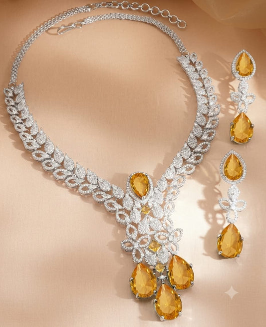 The Imperial Solstice: Silver & Citrine Gemstone Statement Set