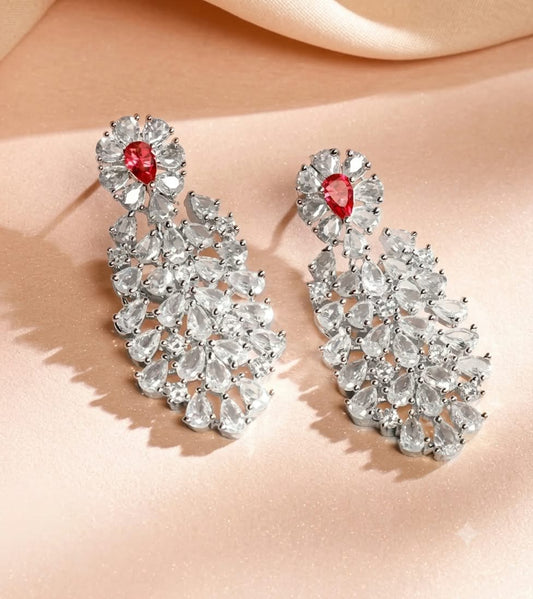 The Crimson Empress: Diamond-Tone & Ruby Drop Jewelry Set