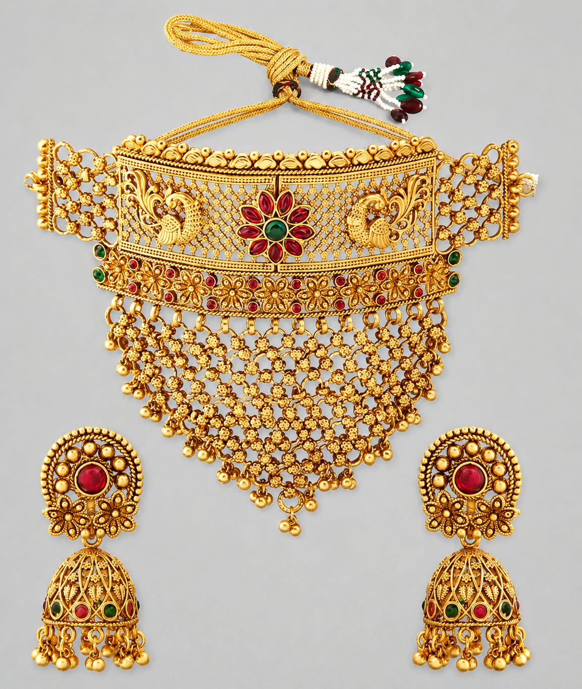 The Regal Peacock Dynasty: Temple Gold Choker & Jhumka Set
