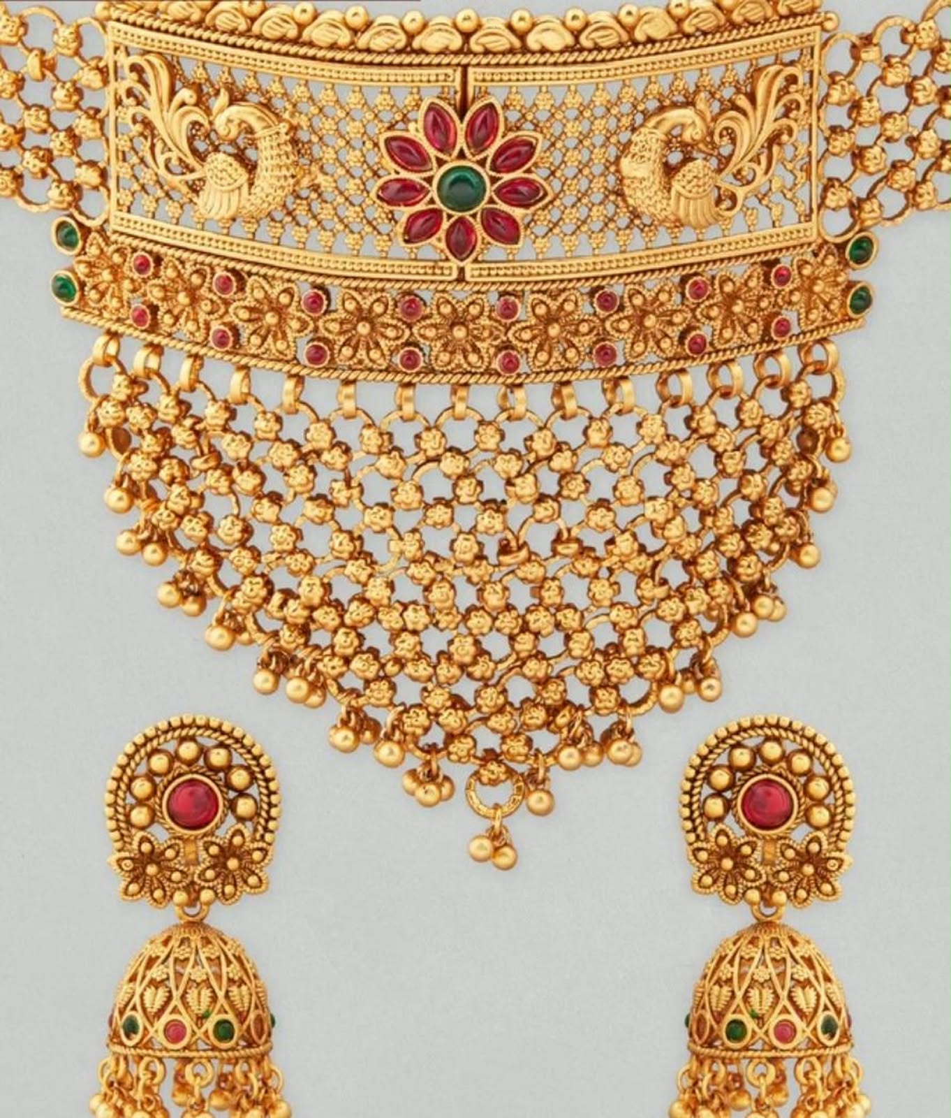 The Regal Peacock Dynasty: Temple Gold Choker & Jhumka Set