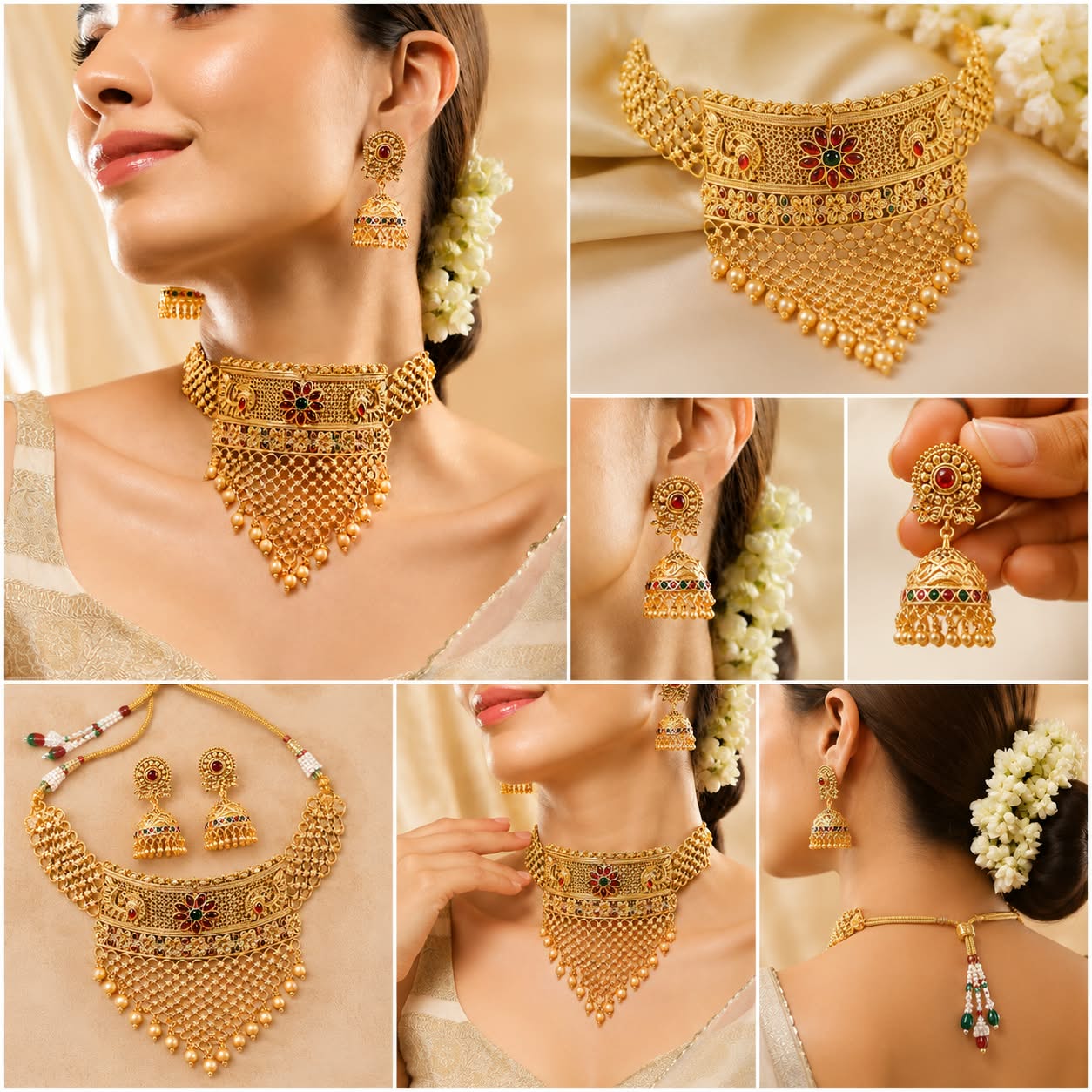 The Regal Peacock Dynasty: Temple Gold Choker & Jhumka Set