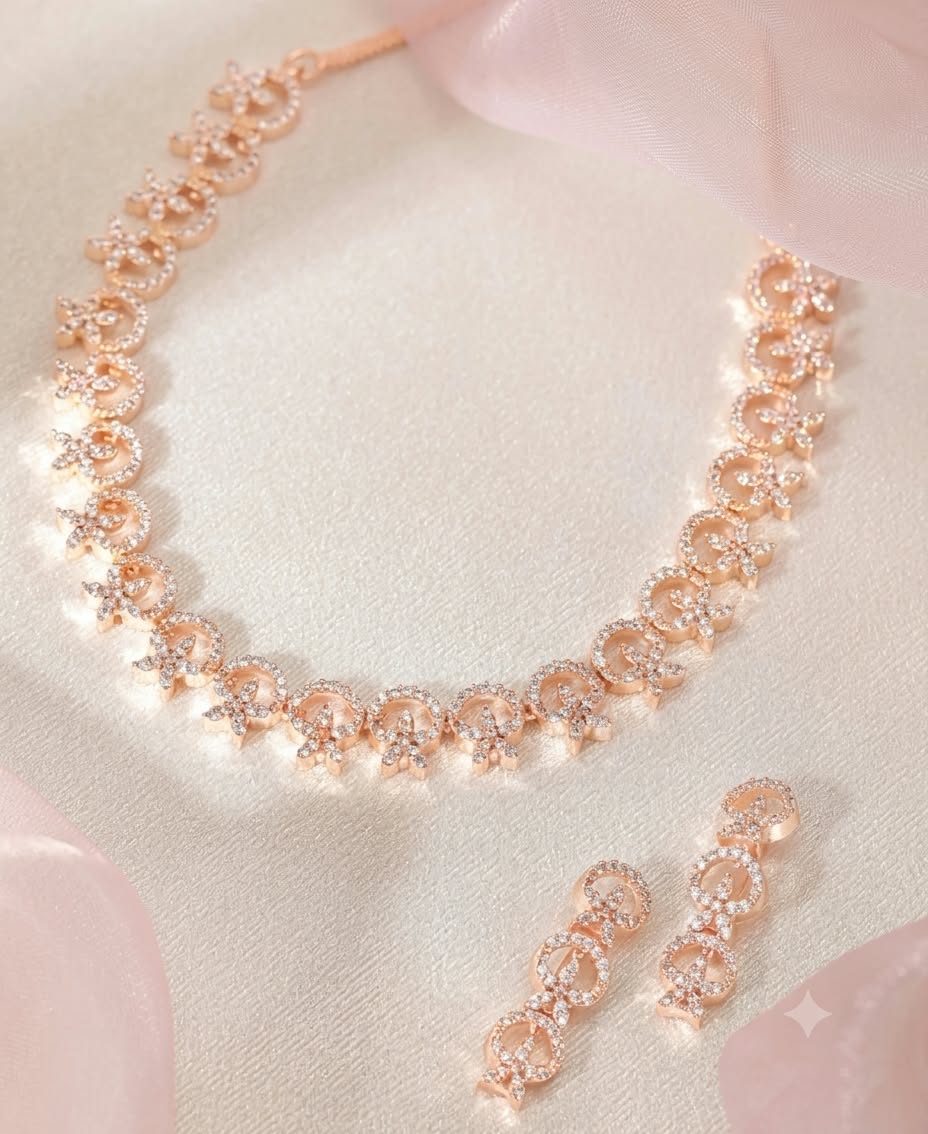 The Rose Gold Horizon: Bow & Ring Crystal Choker Set