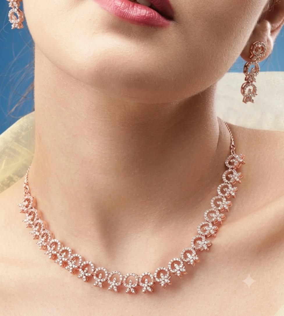 The Rose Gold Horizon: Bow & Ring Crystal Choker Set