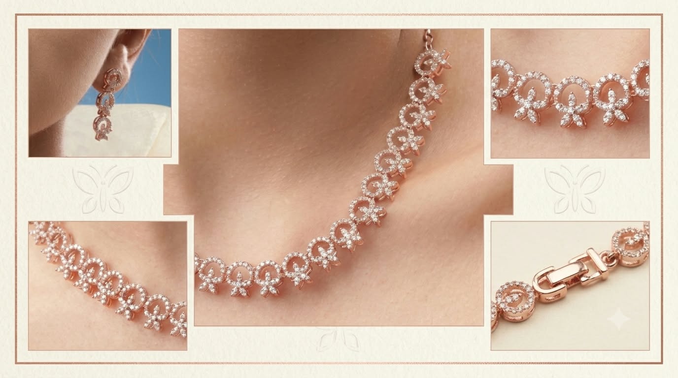 The Rose Gold Horizon: Bow & Ring Crystal Choker Set