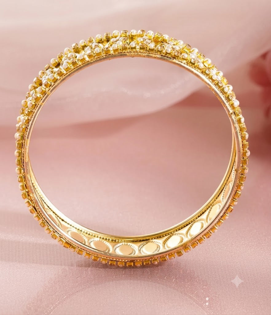 The Royal Heritage: Gold & Pearl Embellished Bangle Set