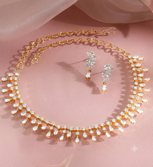 The Celestial Cascade: Gold & Teardrop Crystal Jewelry Set