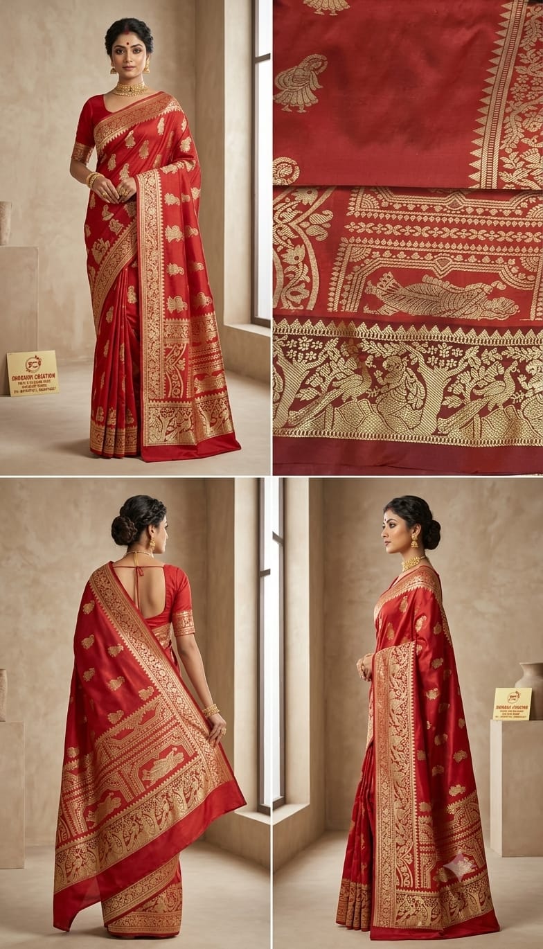 Legendary Loom: Classic Red & Gold Resham Baluchari