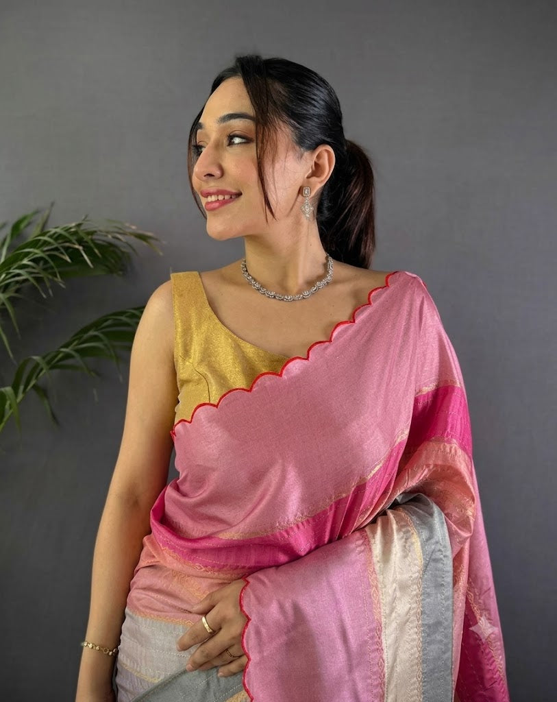 The Rose Radiance Scalloped tussar Silk Saree