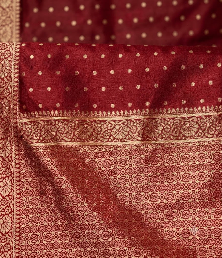Opulent Maroon & Antique Gold Banarasi Silk Saree