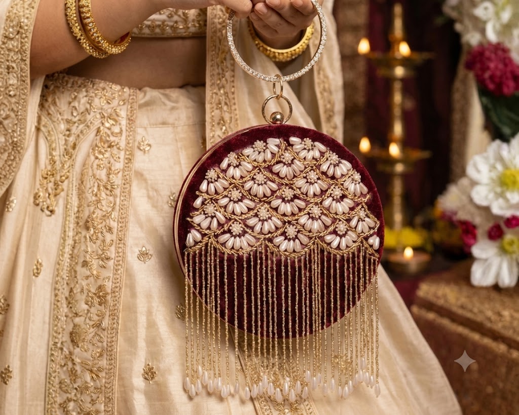 The Royal Crimson Pearl Tassel Clutch