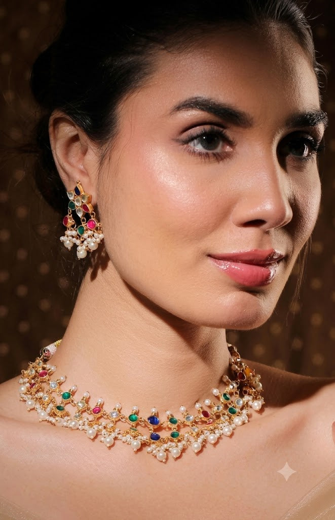 Vibrant Multicolour Kundan & Pearl Choker Set